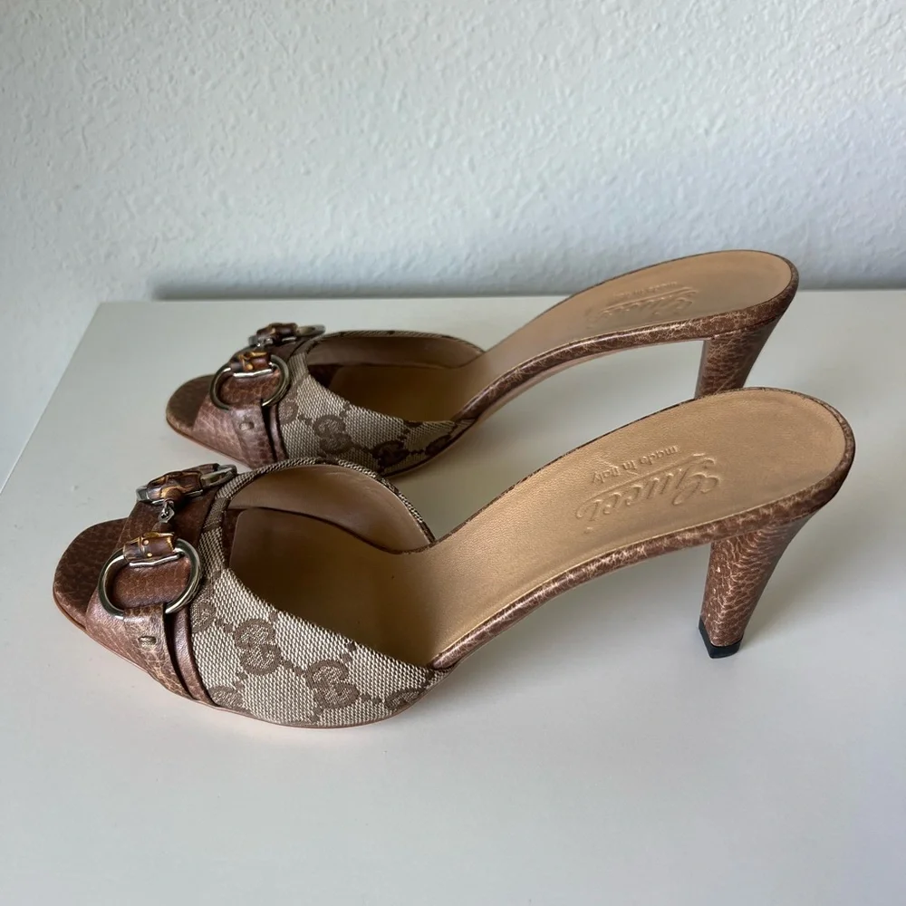 Gucci Brown Kitten Heel Shoes with Bow Detail - Picture 4 of 10